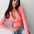 Bluzka damska BIANKO O LA VOGA koral pink, rozpinana, zamek, Olavoga