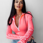 Bluzka damska BIANKO O LA VOGA koral pink, rozpinana, zamek, Olavoga